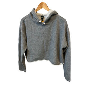 WILD FABLE Grey Cropped Hooded Jersey Knit Sweatshirt Hoodie L